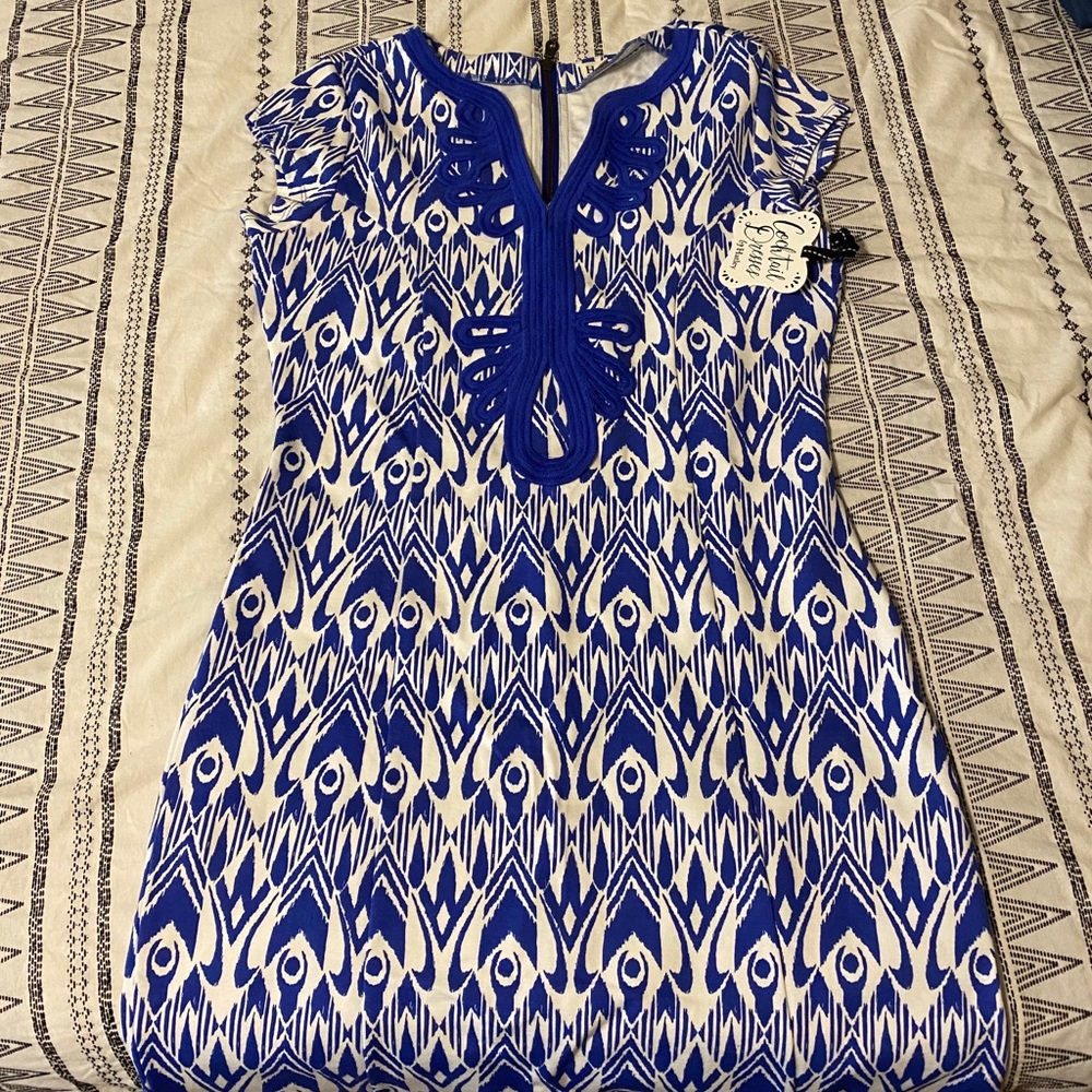 NWT Hatley blue/White Ikat Print Cocktail Dress